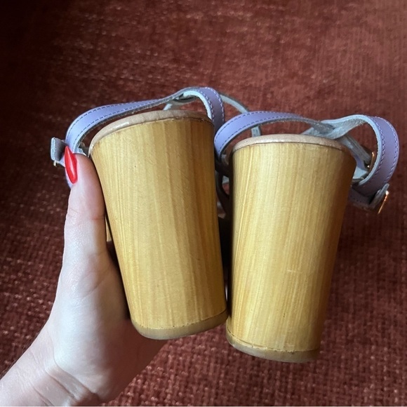 Seychelles Double Dip Lavender Purple Strappy Chunky Wood Retro Sandal Heels 8 - Picture 7 of 7